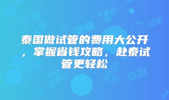 泰国做试管的费用大公开，掌握省钱攻略，赴泰试管更轻松