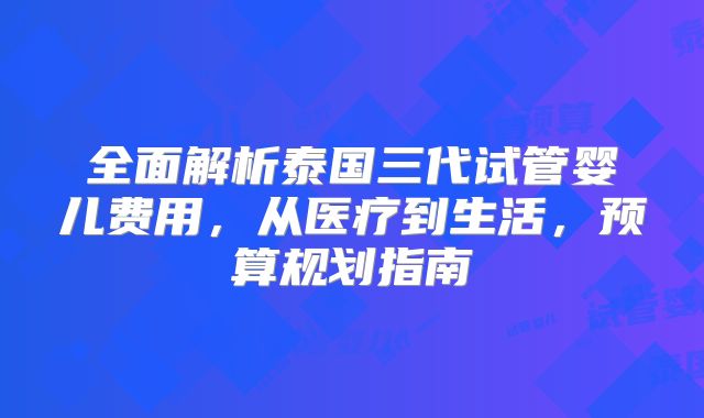 全面解析泰国三代试管婴儿费用,从医疗到生活,预算规划指南