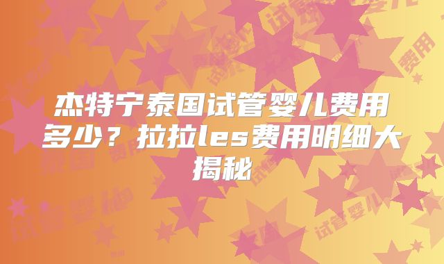 杰特宁泰国试管婴儿费用多少?拉拉les费用明细大揭秘