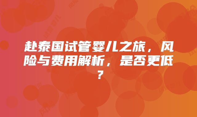 赴泰国试管婴儿之旅，风险与费用解析，是否更低？