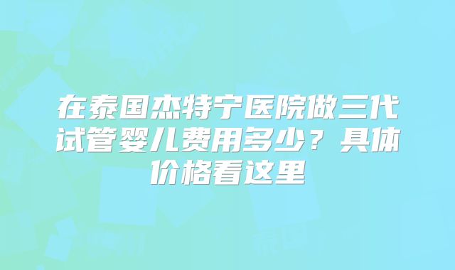 在泰国杰特宁医院做三代试管婴儿费用多少?具体价格看这里