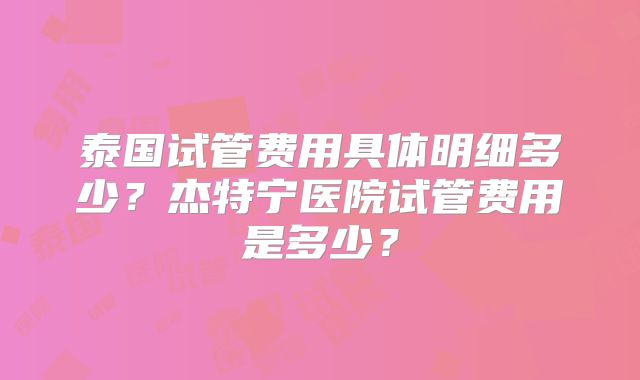 泰国试管费用具体明细多少？杰特宁医院试管费用是多少？