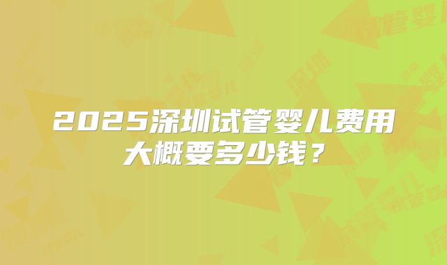 2025深圳试管婴儿费用大概要多少钱？