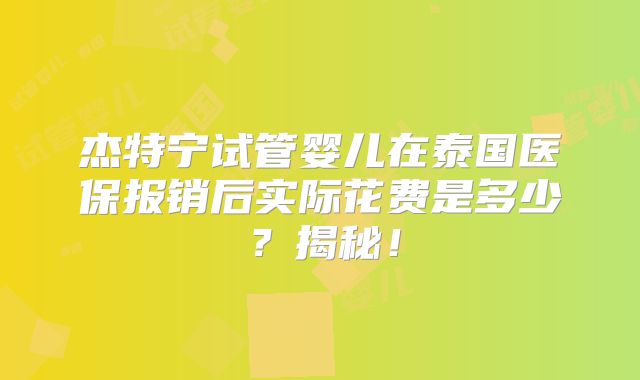 杰特宁试管婴儿在泰国医保报销后实际花费是多少?揭秘!