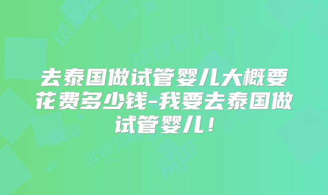 去泰国做试管婴儿大概要花费多少钱-我要去泰国做试管婴儿!