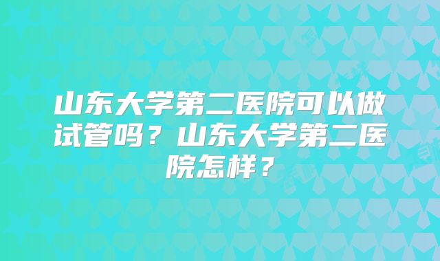 山东大学第二医院可以做试管吗?山东大学第二医院怎样?