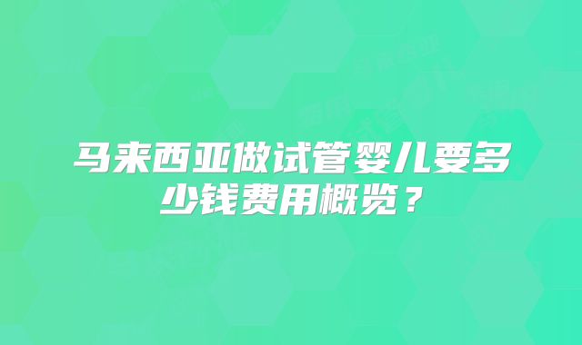 马来西亚做试管婴儿要多少钱费用概览?