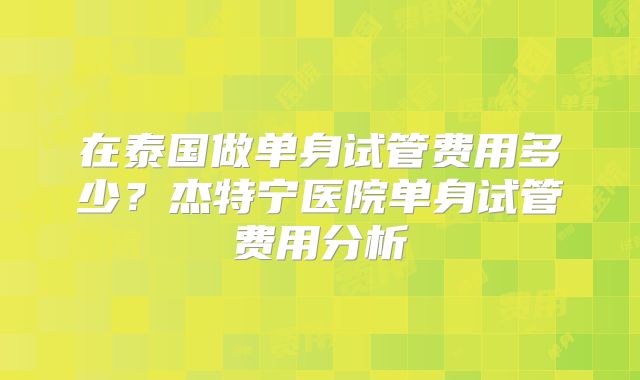 在泰国做单身试管费用多少?杰特宁医院单身试管费用分析