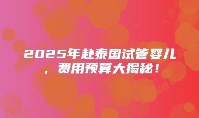 2025年赴泰国试管婴儿,费用预算大揭秘!