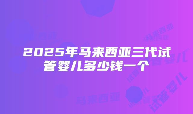 2025年马来西亚三代试管婴儿多少钱一个