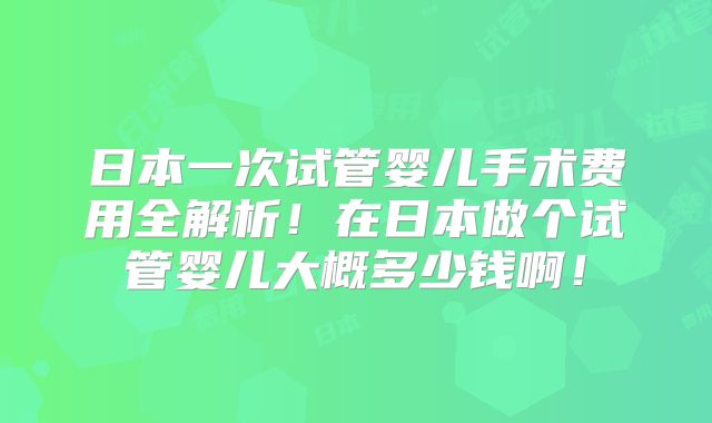 日本一次试管婴儿手术费用全解析!在日本做个试管婴儿大概多少钱啊!