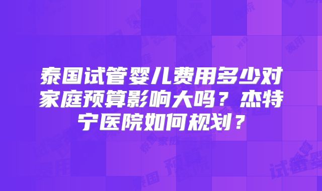 泰国试管婴儿费用多少对家庭预算影响大吗?杰特宁医院如何规划?