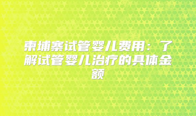 柬埔寨试管婴儿费用:了解试管婴儿治疗的具体金额