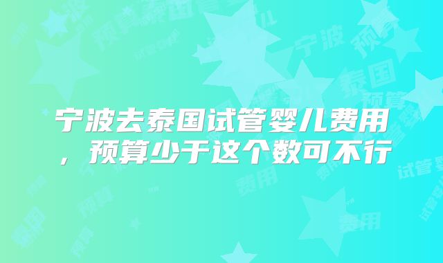 宁波去泰国试管婴儿费用,预算少于这个数可不行