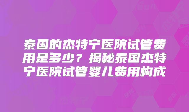 泰国的杰特宁医院试管费用是多少?揭秘泰国杰特宁医院试管婴儿费用构成