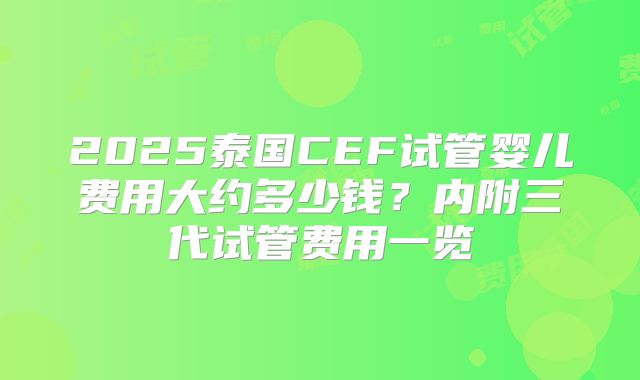 2025泰国CEF试管婴儿费用大约多少钱?内附三代试管费用一览