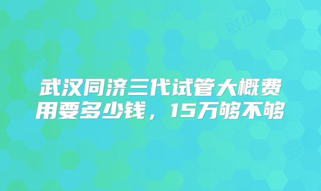 武汉同济三代试管大概费用要多少钱，15万够不够