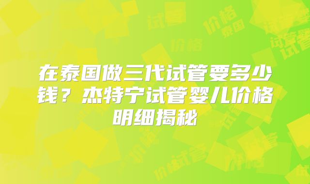 在泰国做三代试管要多少钱?杰特宁试管婴儿价格明细揭秘