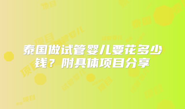 泰国做试管婴儿要花多少钱？附具体项目分享