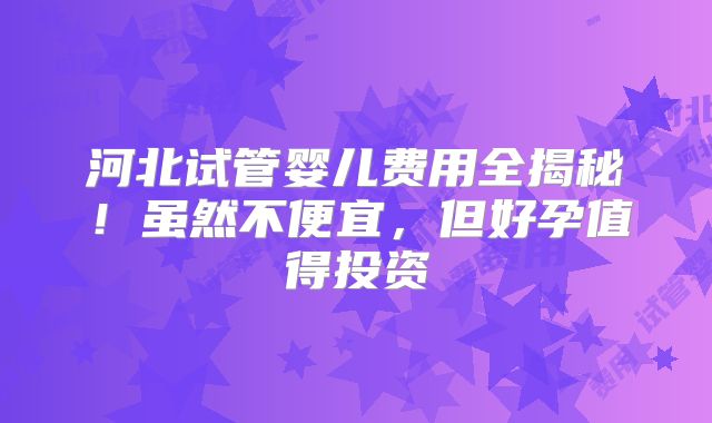 河北试管婴儿费用全揭秘!虽然不便宜,但好孕值得投资