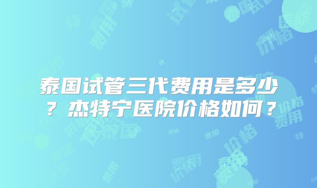 泰国试管三代费用是多少?杰特宁医院价格如何?