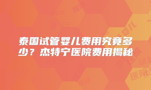 泰国试管婴儿费用究竟多少?杰特宁医院费用揭秘