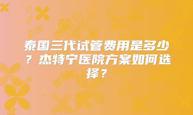 泰国三代试管费用是多少?杰特宁医院方案如何选择?