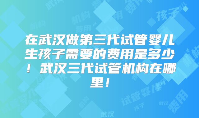 在武汉做第三代试管婴儿生孩子需要的费用是多少!武汉三代试管机构在哪里!