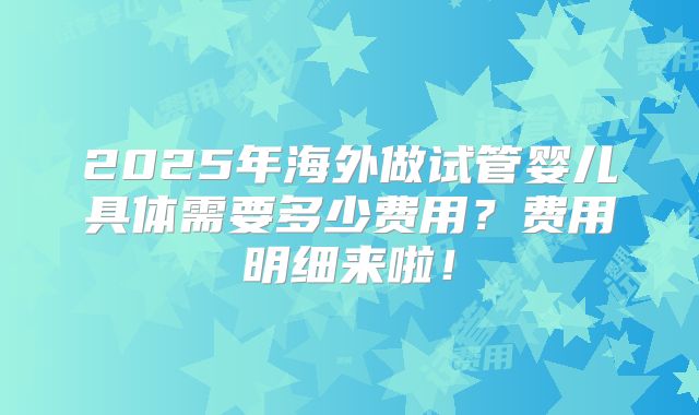2025年海外做试管婴儿具体需要多少费用？费用明细来啦！