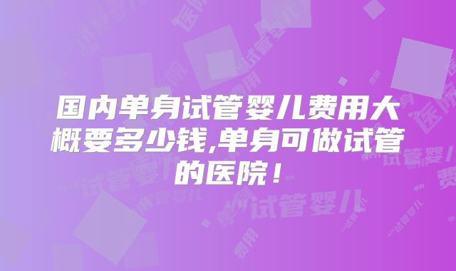 国内单身试管婴儿费用大概要多少钱,单身可做试管的医院!