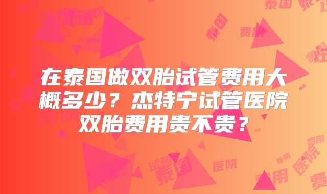 在泰国做双胎试管费用大概多少?杰特宁试管医院双胎费用贵不贵?