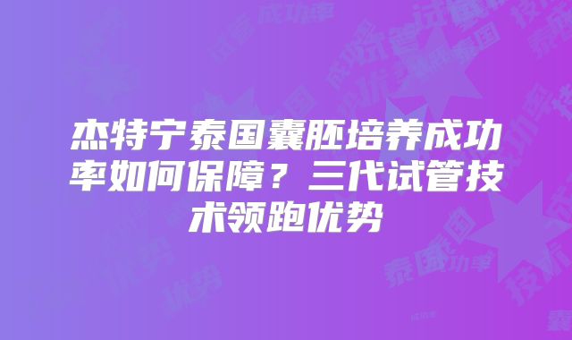 杰特宁泰国囊胚培养成功率如何保障？三代试管技术领跑优势