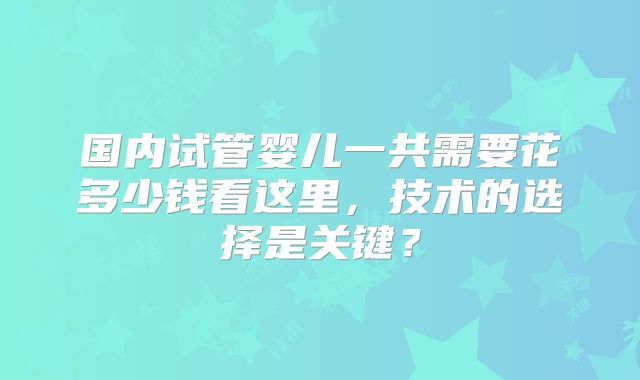 国内试管婴儿一共需要花多少钱看这里，技术的选择是关键？