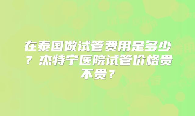 在泰国做试管费用是多少?杰特宁医院试管价格贵不贵?