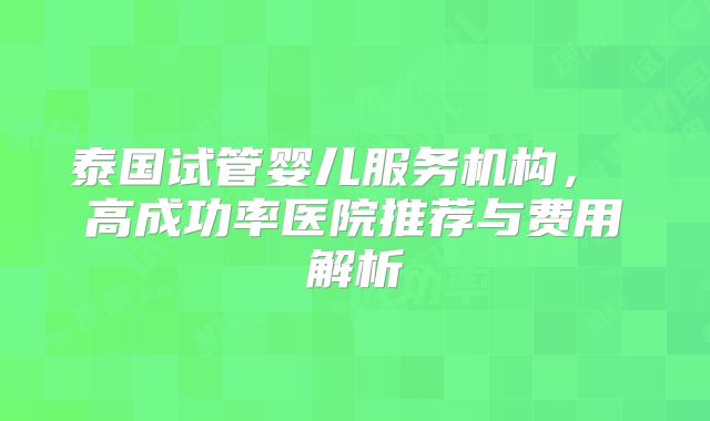 泰国试管婴儿服务机构, 高成功率医院推荐与费用解析
