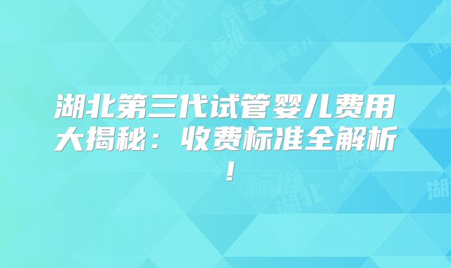 湖北第三代试管婴儿费用大揭秘:收费标准全解析!