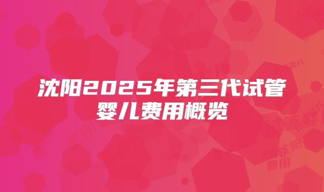 沈阳2025年第三代试管婴儿费用概览