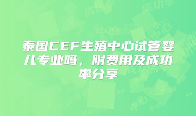 泰国CEF生殖中心试管婴儿专业吗，附费用及成功率分享