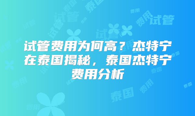 试管费用为何高？杰特宁在泰国揭秘，泰国杰特宁费用分析