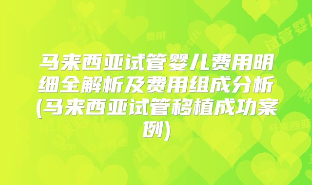 马来西亚试管婴儿费用明细全解析及费用组成分析(马来西亚试管移植成功案例)