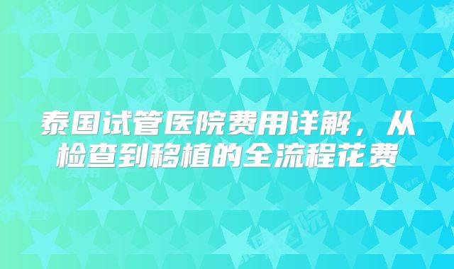 泰国试管医院费用详解，从检查到移植的全流程花费