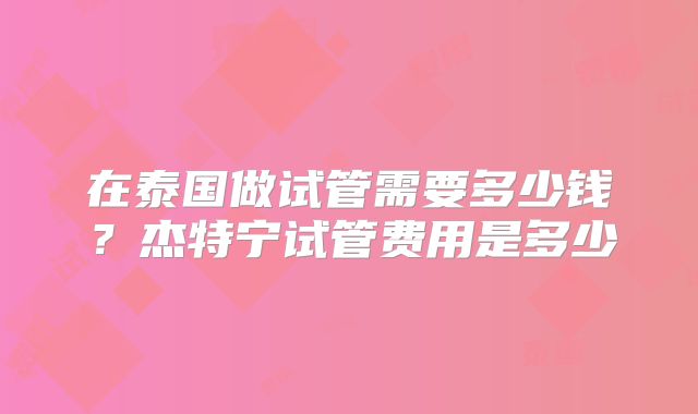 在泰国做试管需要多少钱?杰特宁试管费用是多少