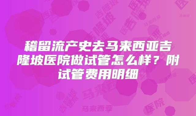 稽留流产史去马来西亚吉隆坡医院做试管怎么样？附试管费用明细