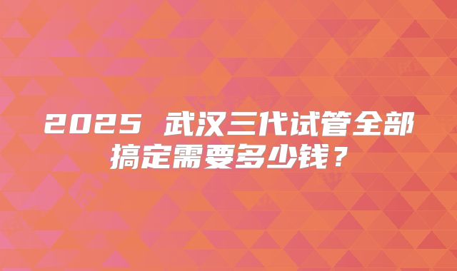 2025 武汉三代试管全部搞定需要多少钱?