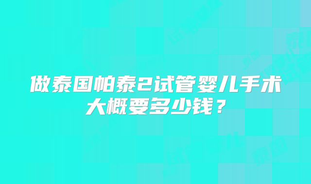 做泰国帕泰2试管婴儿手术大概要多少钱?