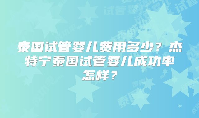 泰国试管婴儿费用多少?杰特宁泰国试管婴儿成功率怎样?