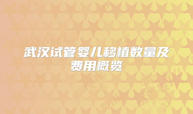 武汉试管婴儿移植数量及费用概览