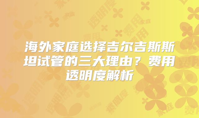 海外家庭选择吉尔吉斯斯坦试管的三大理由?费用透明度解析