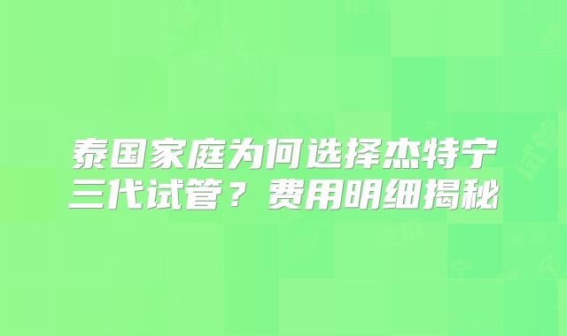 泰国家庭为何选择杰特宁三代试管?费用明细揭秘