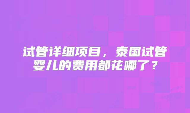 试管详细项目,泰国试管婴儿的费用都花哪了?